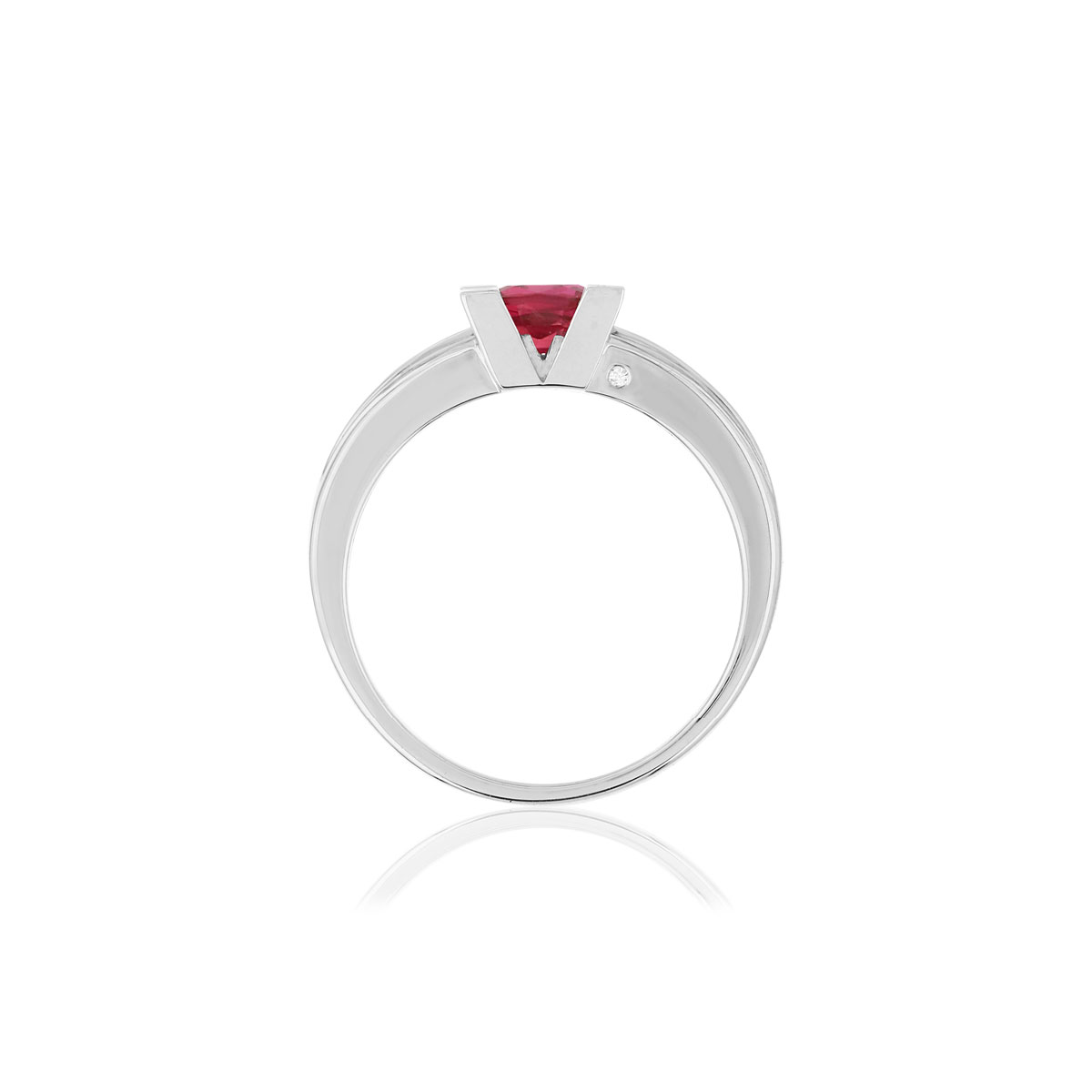 Bague VAN BRILL or blanc 750, rubis, diamant.