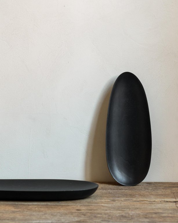 Ethnicraft Thin Oval serveerschaal set van 2 zwart mahonie