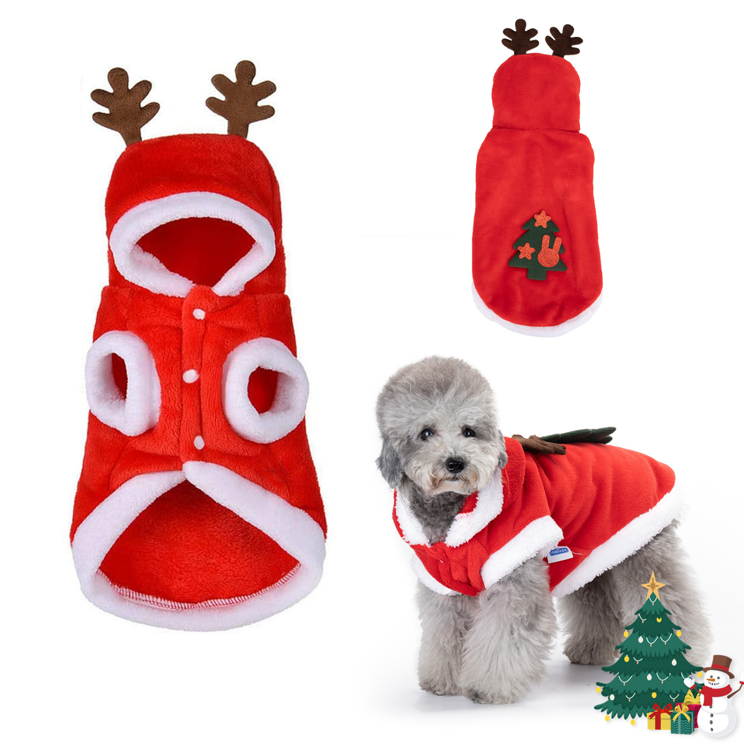 Nobleza - Roupa de Natal para Cães, Jaqueta com Capuz para Cães, Moletom com Capuz, Roupa Quente de Inverno e Outono para Animais de Estimação com Estampa de Rena, Casaco para Festa de Natal