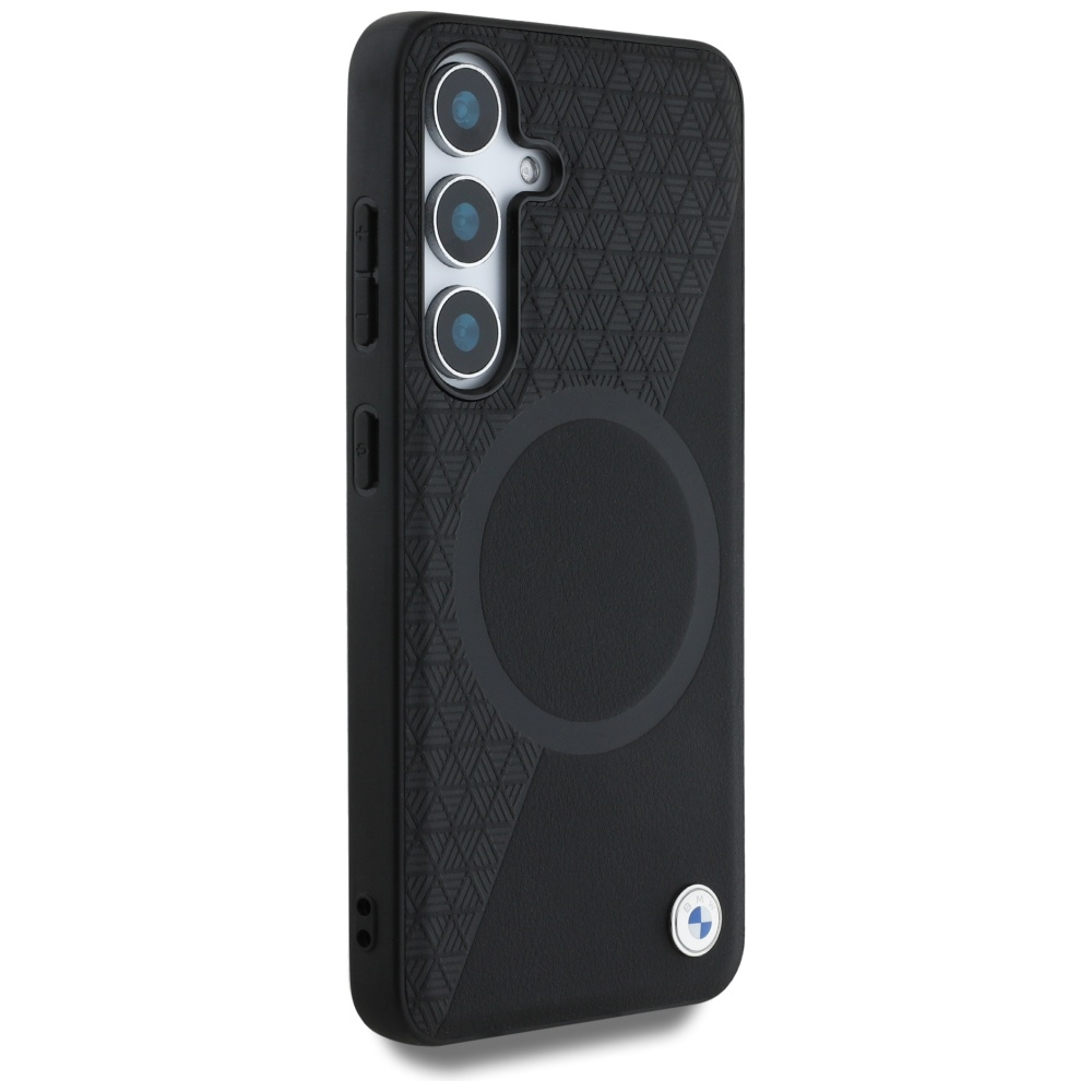 Samsung Galaxy S25 Leder Hardcase Hülle Half Textured & Circle MagSafe-Modul (BMHMS25S23RTPK) - Schwarz