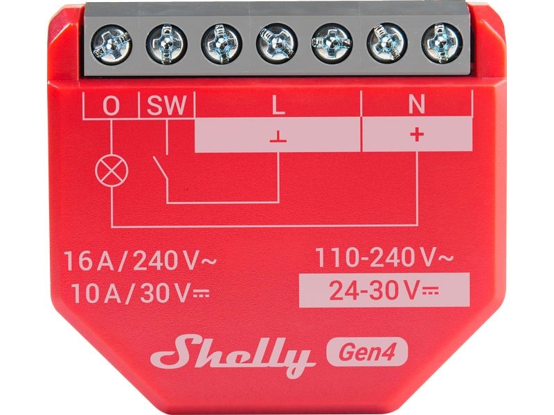 Shelly WLAN-Schaltaktor 1PM Gen4 Rot, 16 A Wi-Fi-gesteuerter, intelligenter Schalter