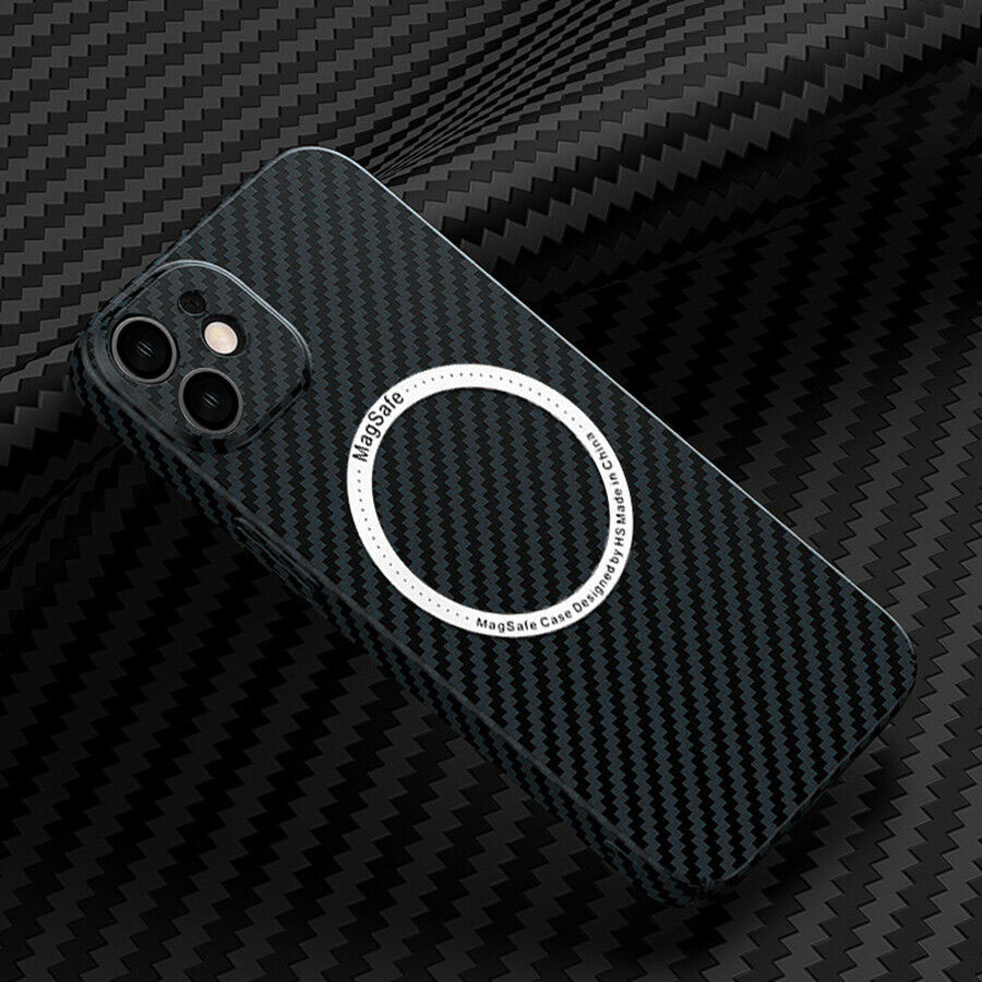 iPhone 12 MagSafe Hardcase Hülle im Carbon Look - Schwarz