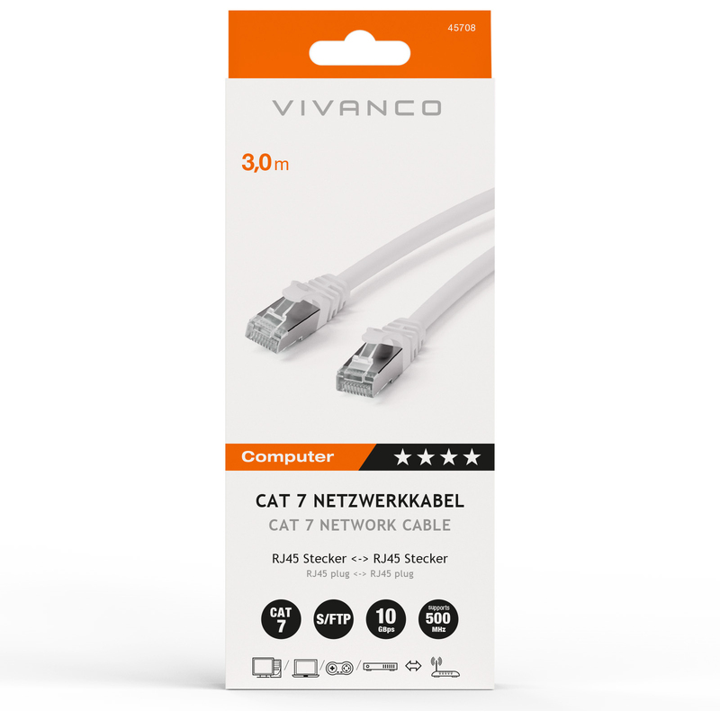 Vivanco Netzwerkkabel RJ45, Cat7, geschirmt, 3 m