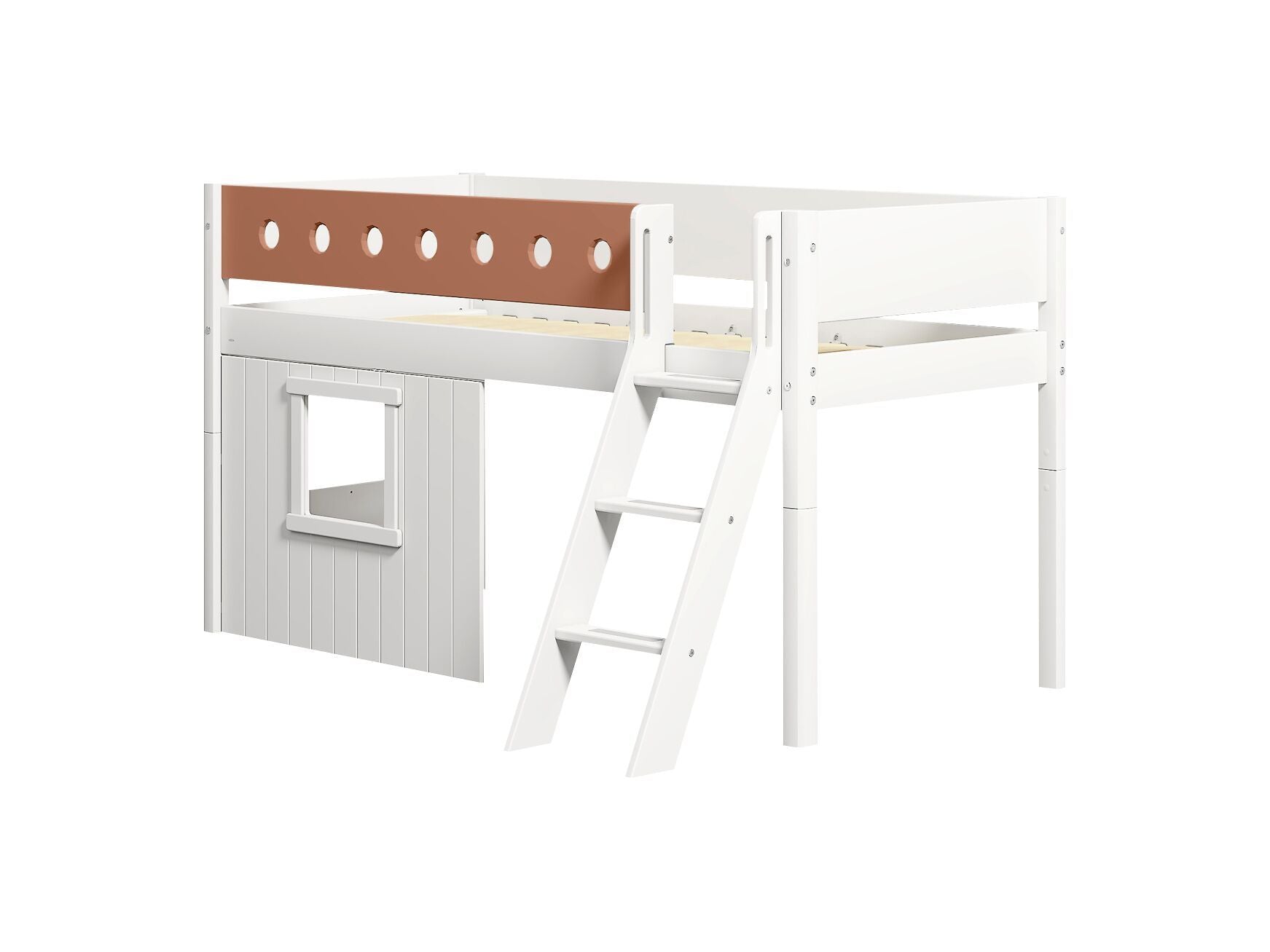 Flexa WHITE Halbhochbett mit Baumhaus - Weiss / B: 109.0 cm x T: 210.0 cm x H: 120.0 cm