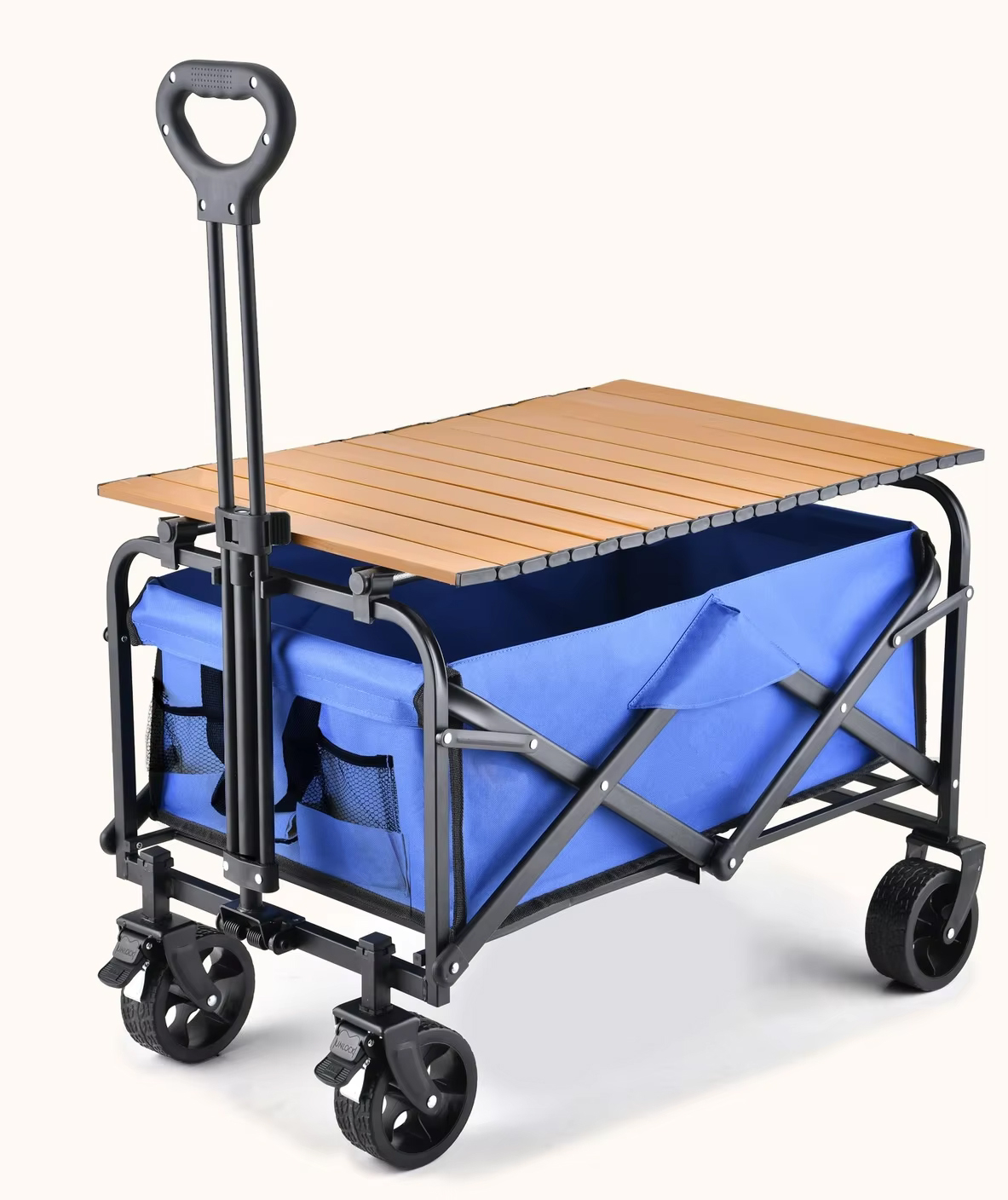 (100L) Faltbarer Leiterwagen Outdoor Bollerwagen Transporthilfe für Camping   Festivals - Blau