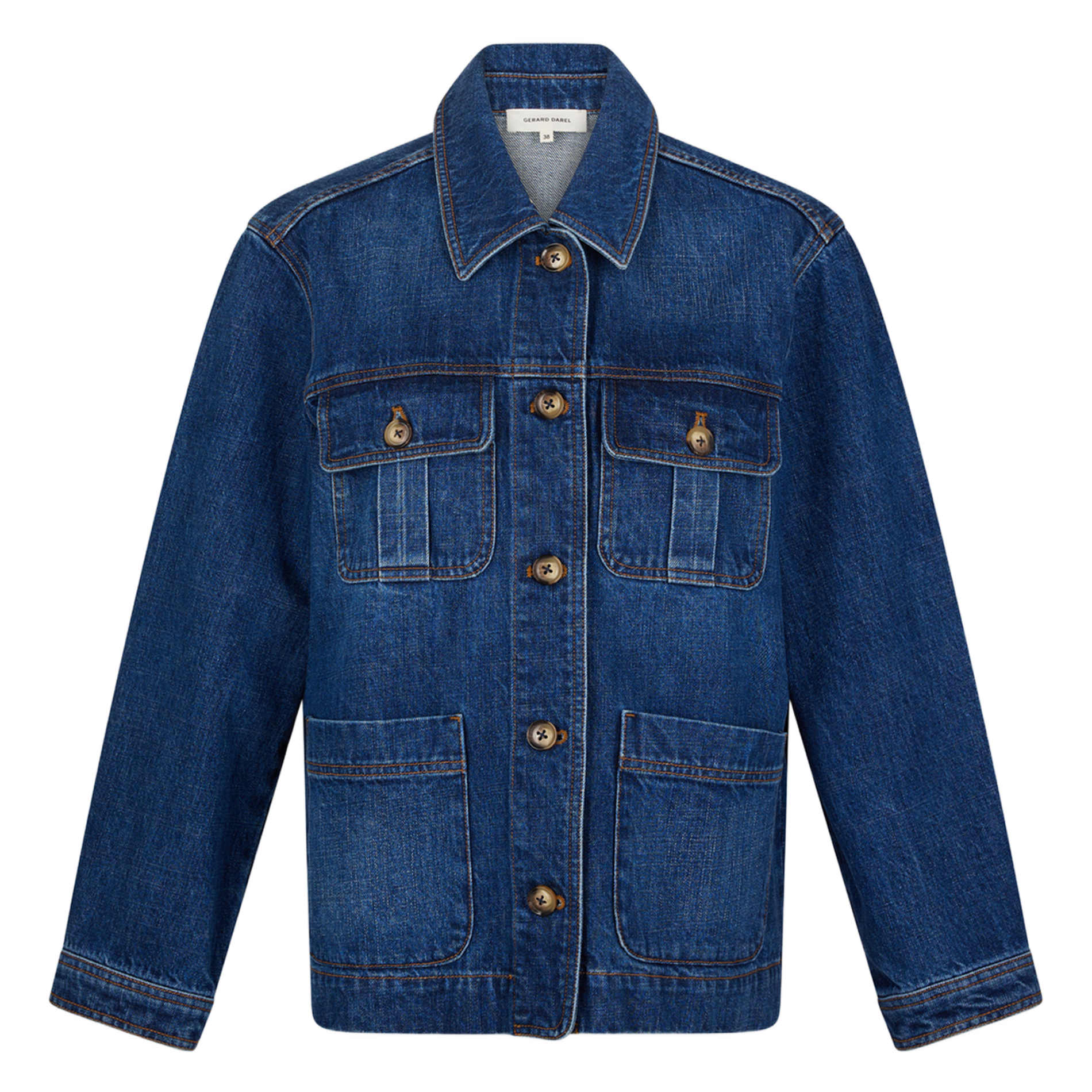 MARCELLINE - Veste droite col classique en coton | Bleu