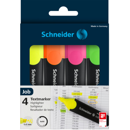 Schneider Job 4er-Etui Textmarker - 1+5 mm