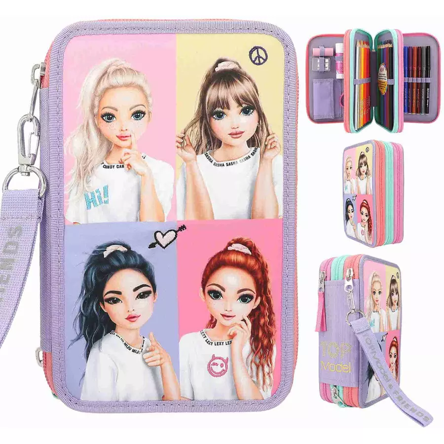 Depesche 3-Fach Federtasche SNAP SHOTS inkl. Stifte TOPModel 20 x 13 x 7 cm bunt
