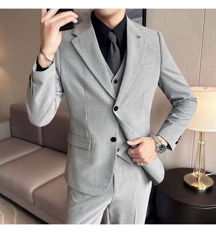 Blueforce - Set; effen enkelrijs blazer + vest + pantalon