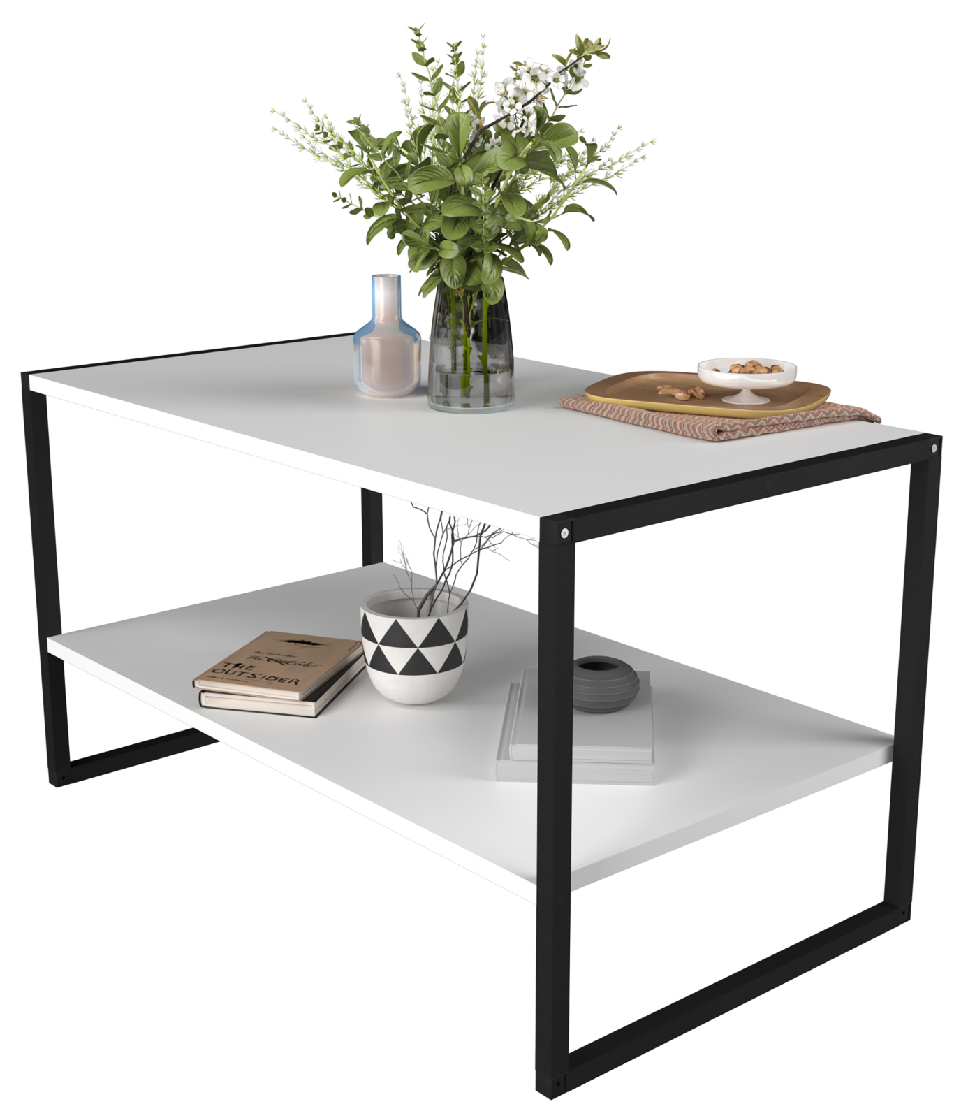 Couchtisch INSASI L - weiß-schwarz - 90 cm