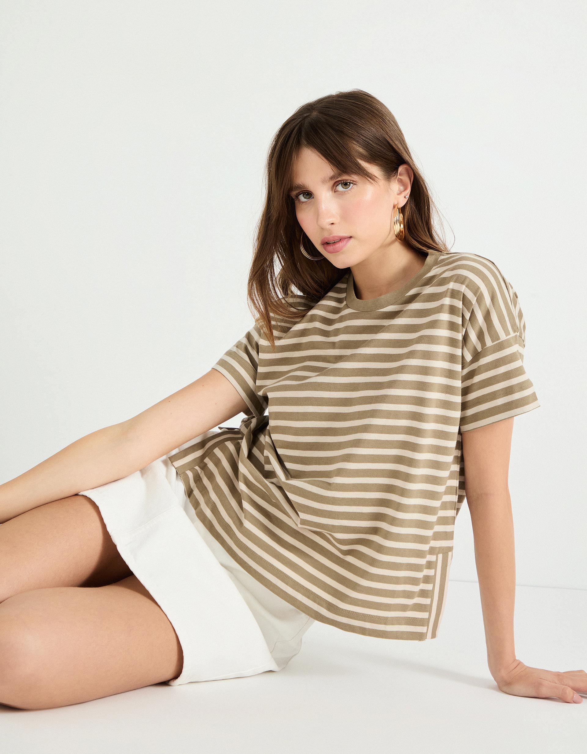 T-shirt de Riscas, Mulher, Verde