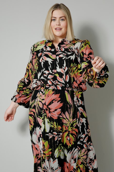 Bluse, florales Muster, Hemdkragen, Langarm