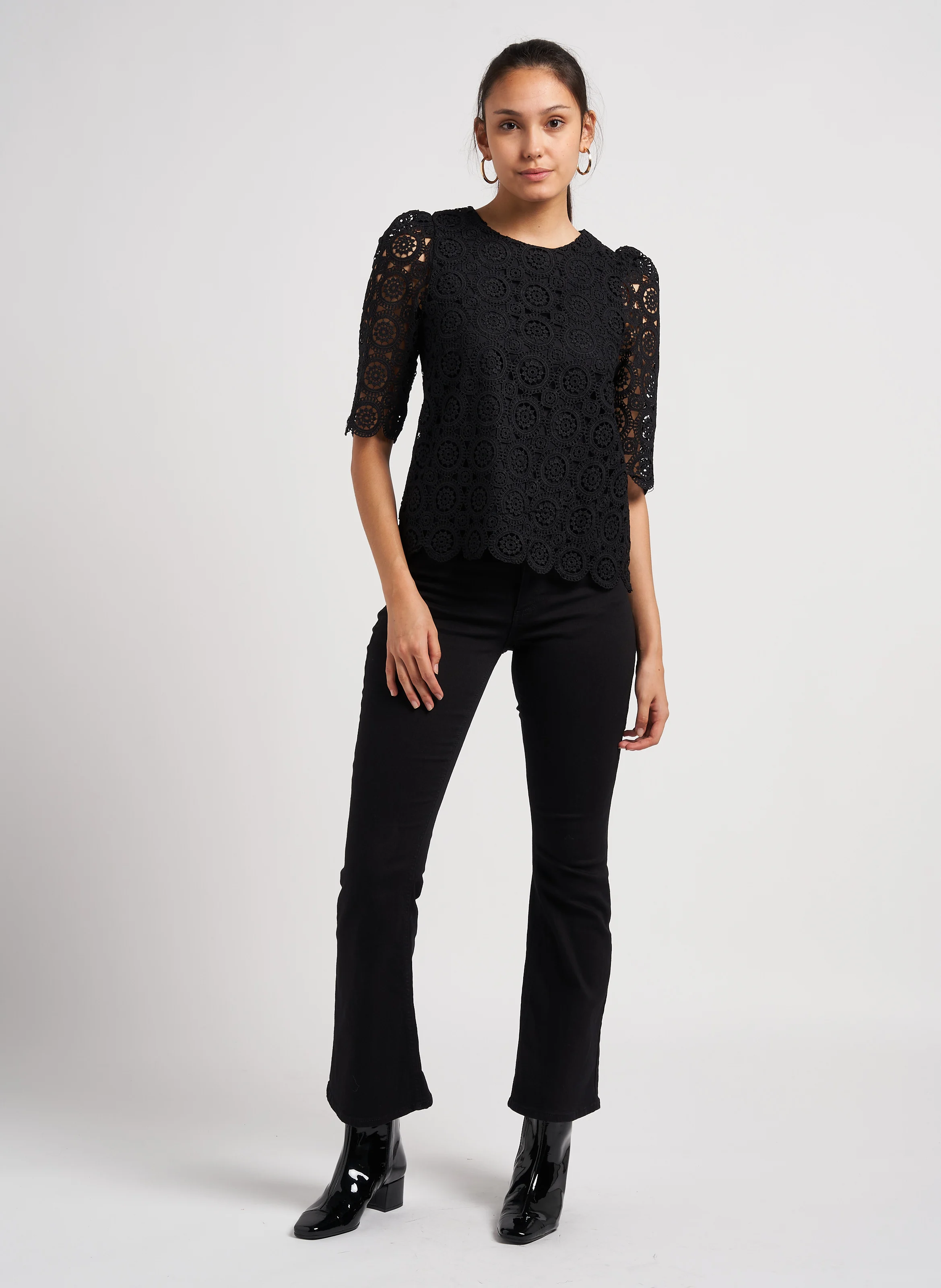 BETTY - Jean flare en coton mélangé| Noir