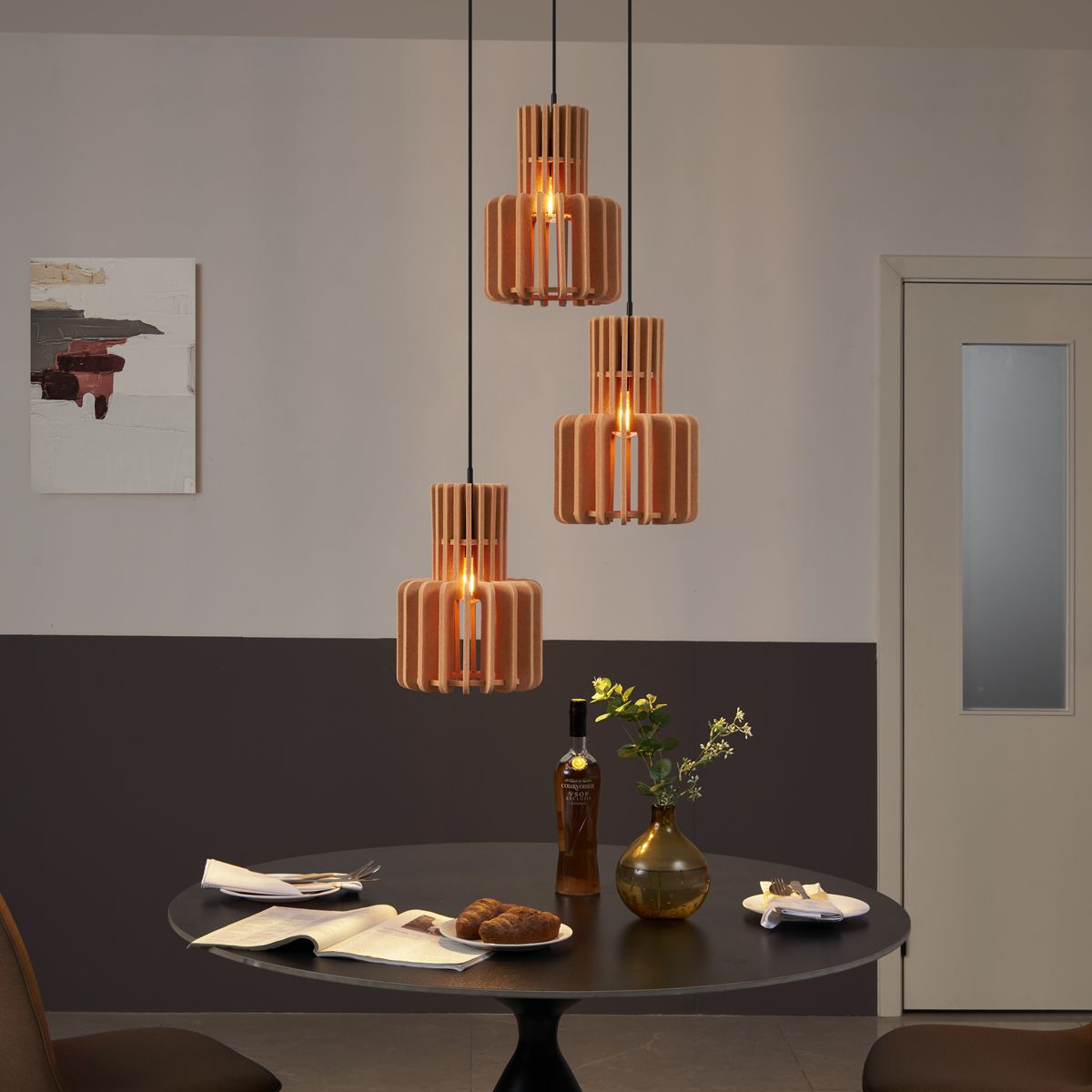 Retro hanglamp zwart met oranje 3-lichts - Felt