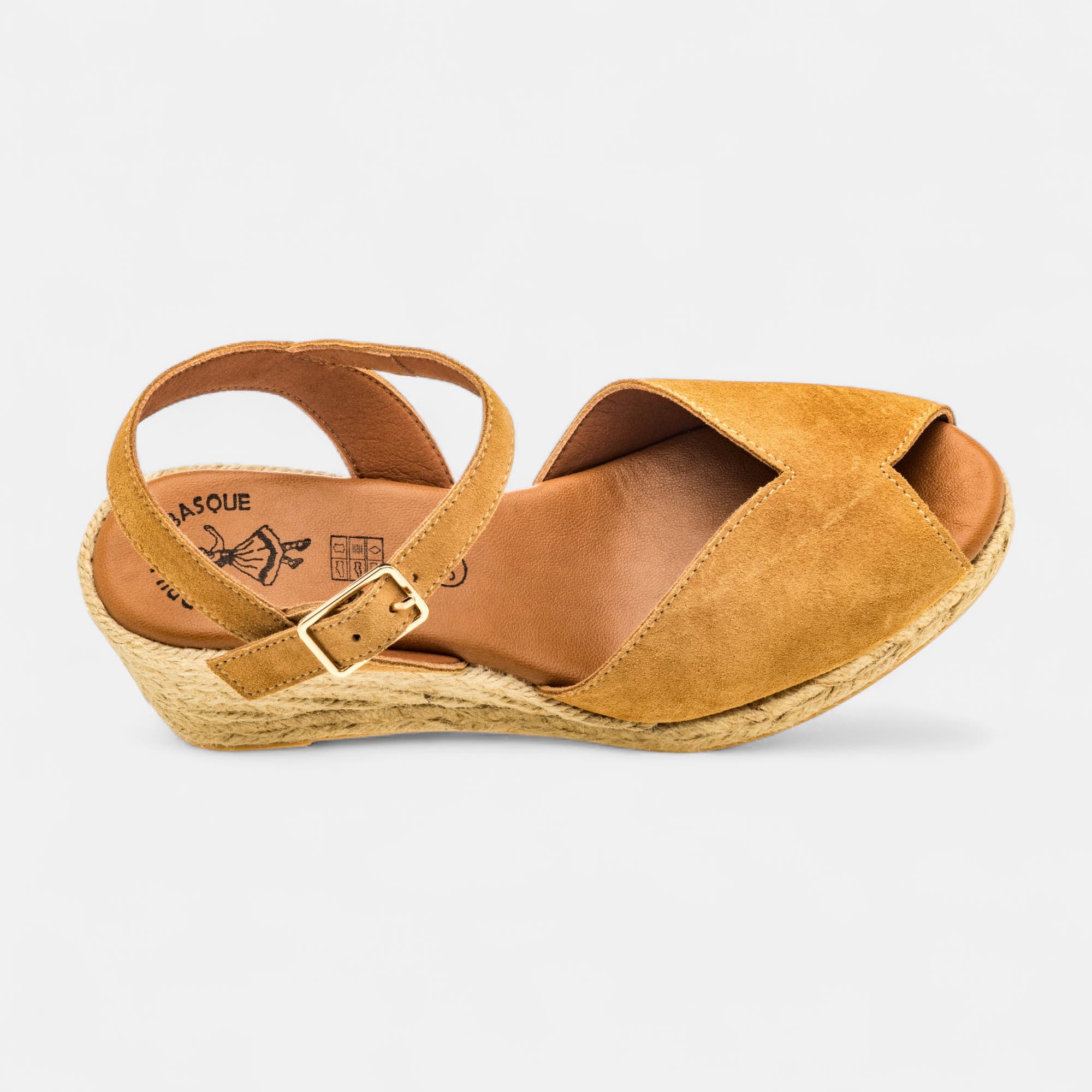 Espadrilles à talon compensé Femme en cuir beige
