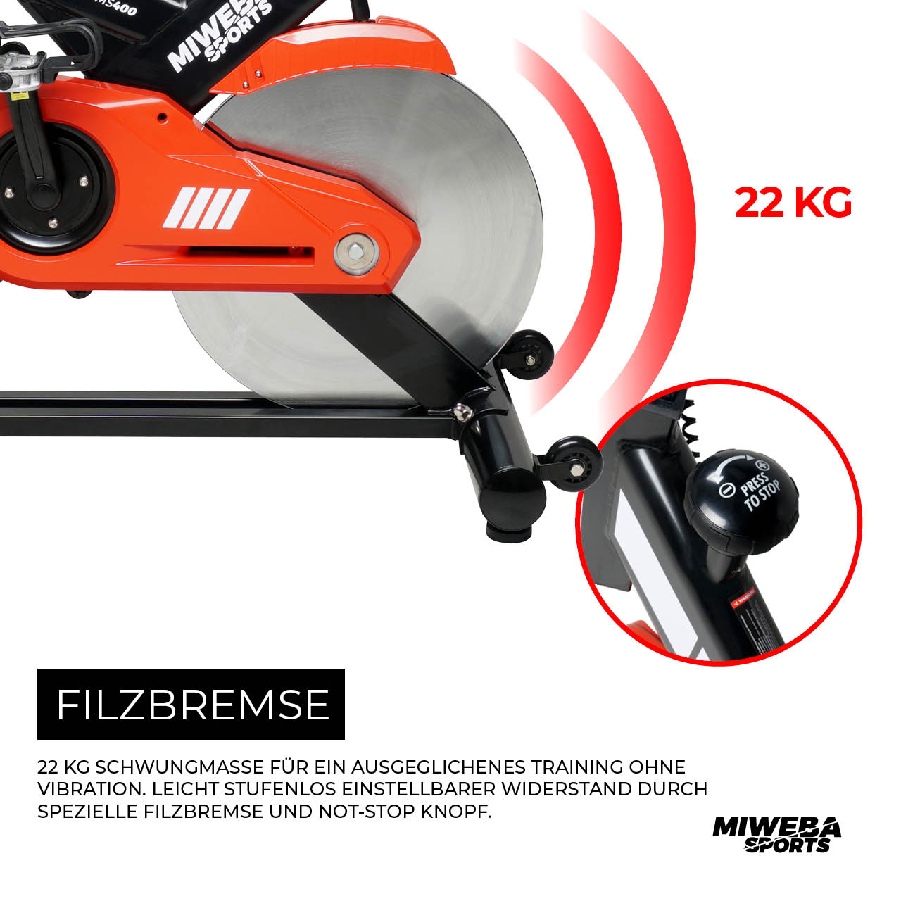 Miweba Sports Profi Indoor Cycle MS400, 22 kg Schwungrad, für zuhause geeignet (Schwarz)