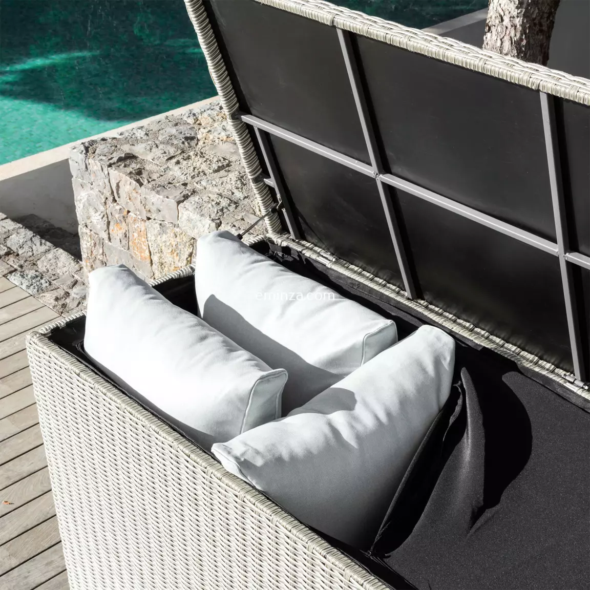 Coffre de rangement extérieur en résine tressée Calvi Gris