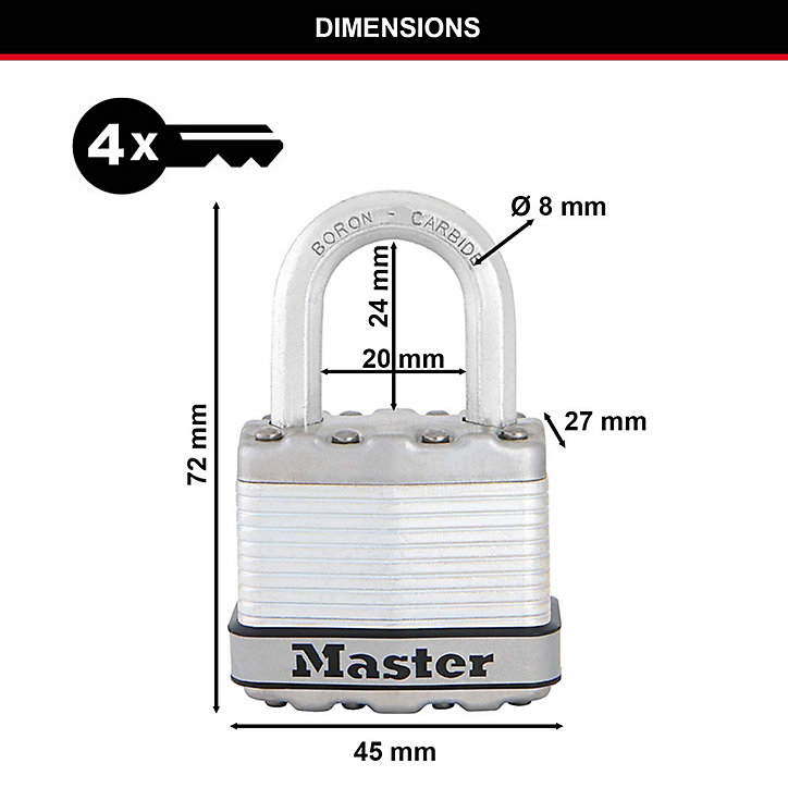 Lot de 2 cadenas à clé Master Lock Excell M1EURT acier laminé l.45 mm hauteur de l'anse 24 mm