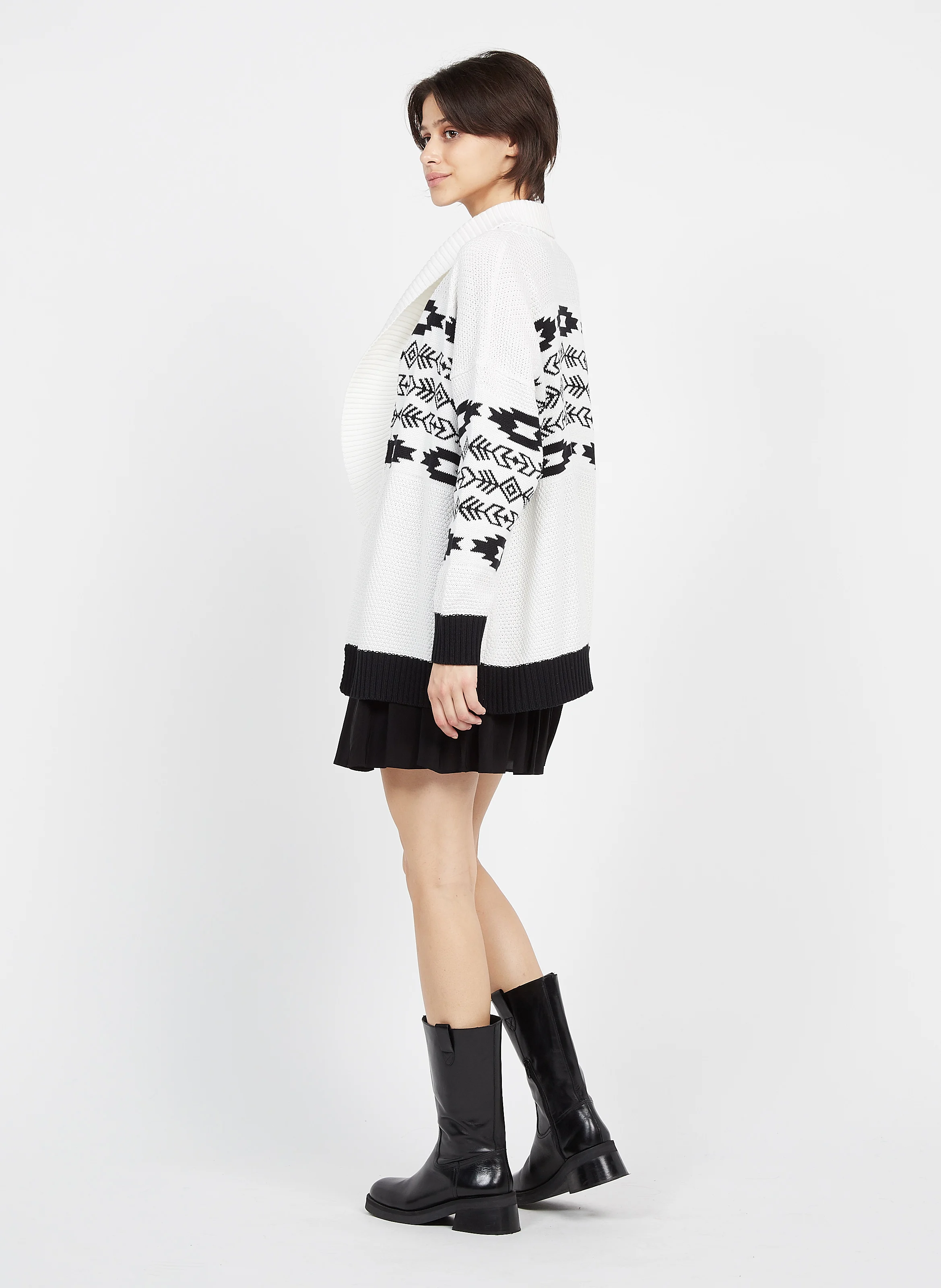 METRA - Gilet col châle jacquard en coton mélangé| Blanc
