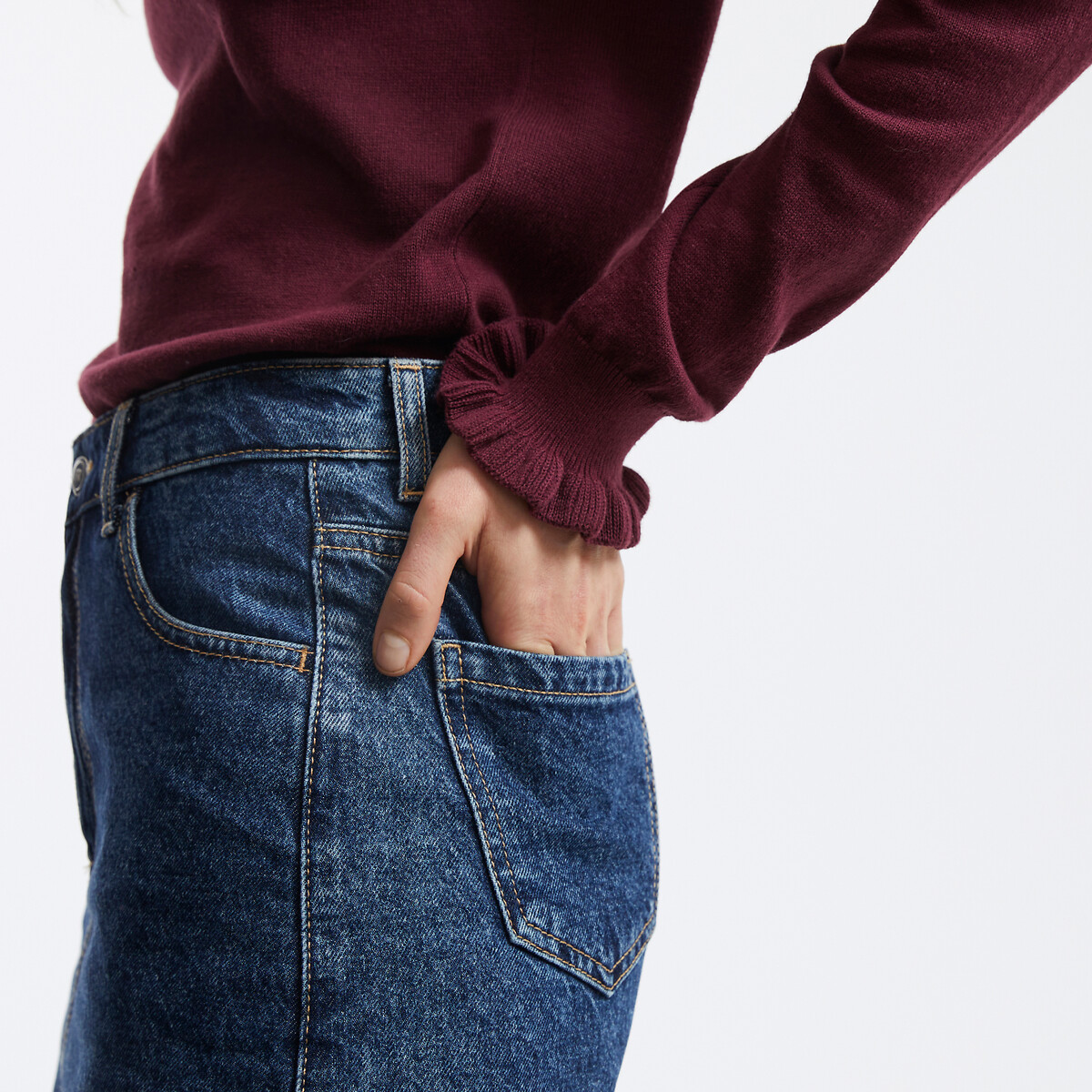 COLEÇÃO LA REDOUTE<br>Suéter de algodão com gola alta com babado e mangas compridas