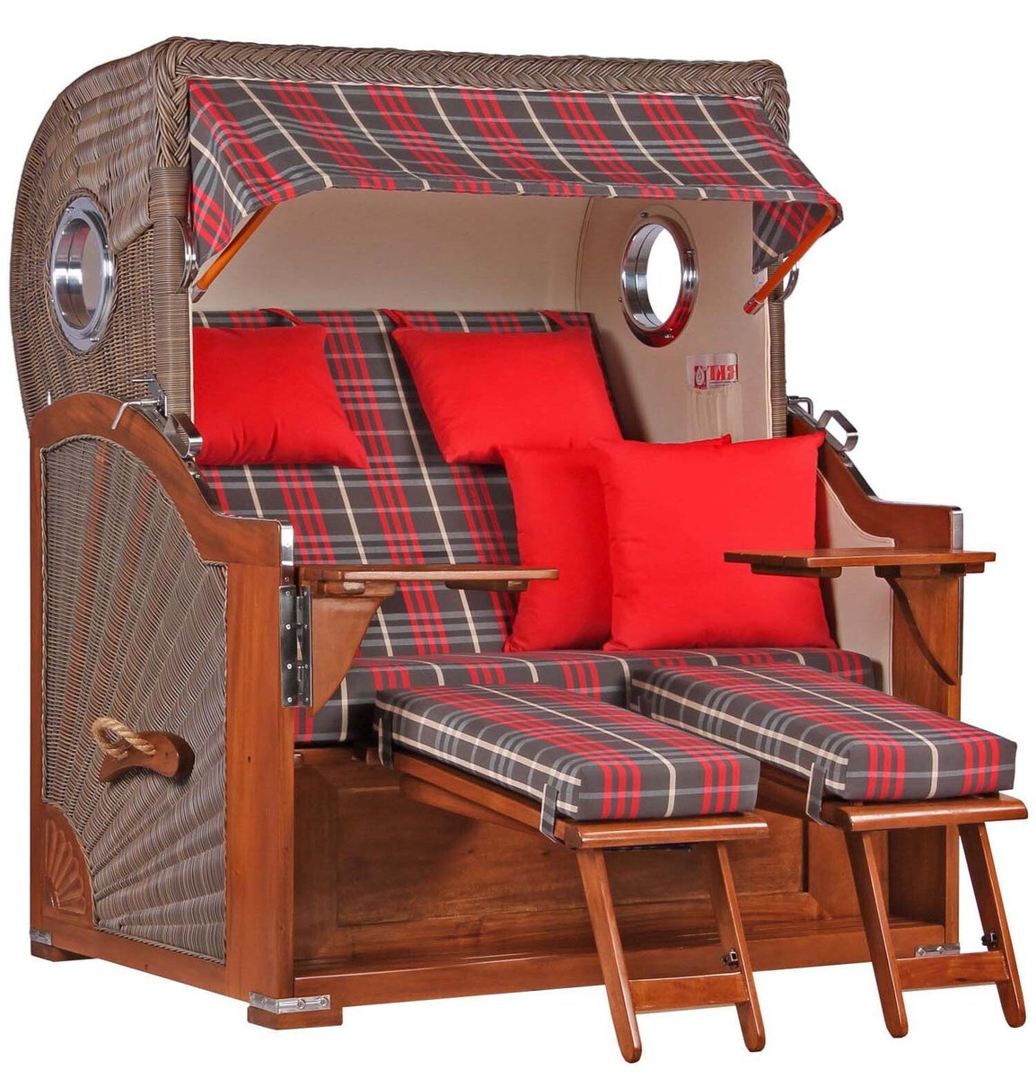 Westerland strandstoel, mahonie, patrijspoort, PE grijs, design 529