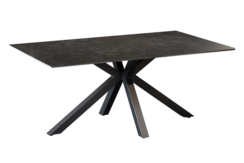 Moderner Couchtisch GALAXIE 100cm anthrazit Keramik schwarz Metall Sterngestell