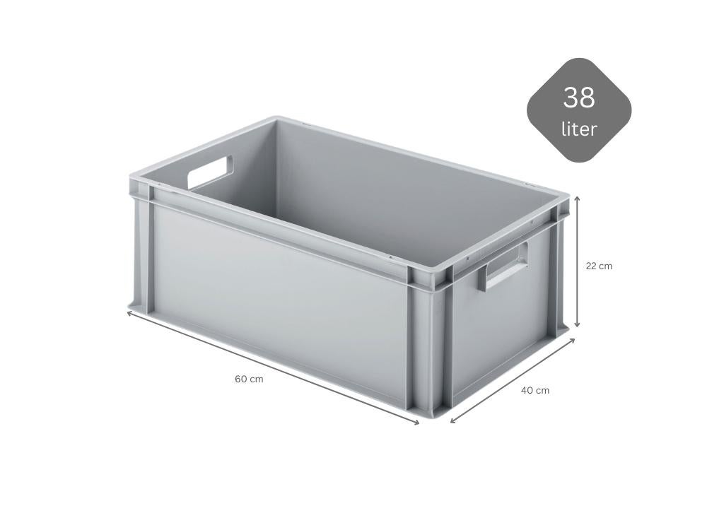 PROREGAL Eurocontainer met open handgreep HxBxD 22 x 40 x 60 cm 38 liter Grijze Eurobox transportbox
