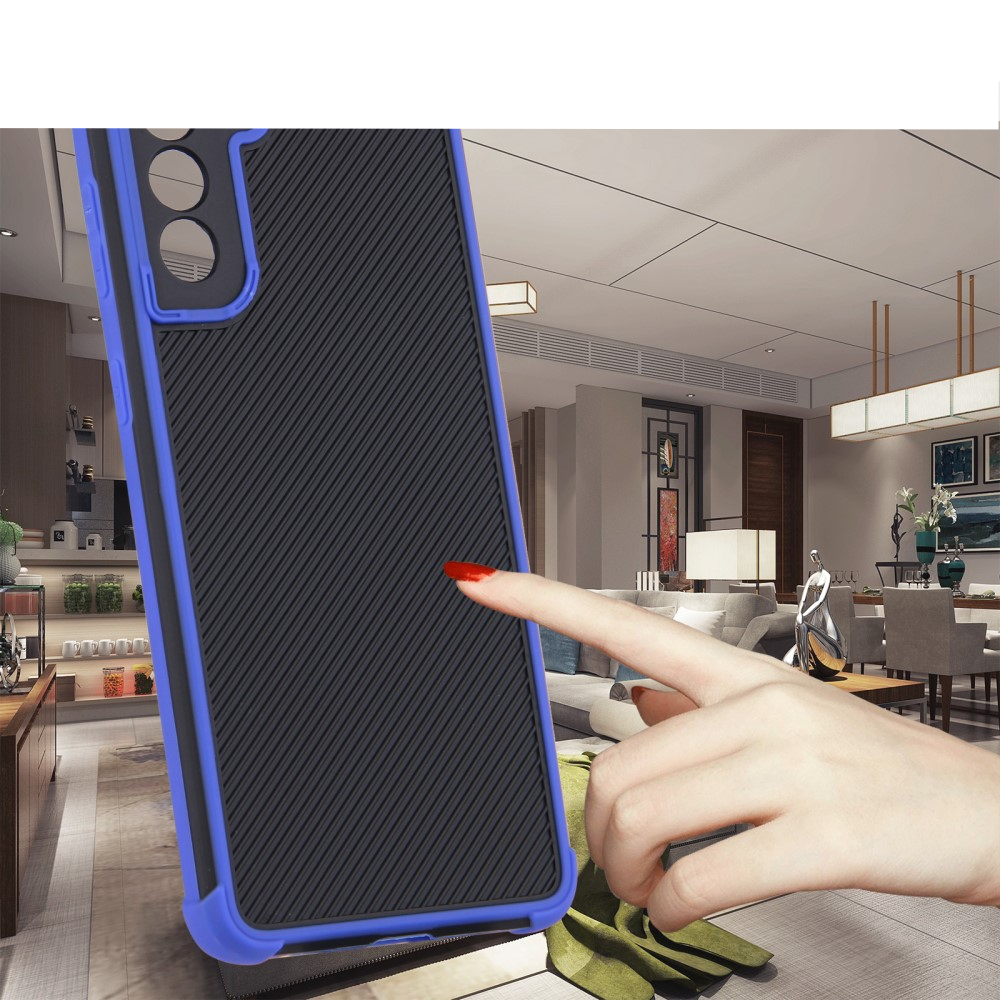 Samsung Galaxy S21 FE 5G Hybrid Hardcase Hülle Grip Design - Blau / Schwarz