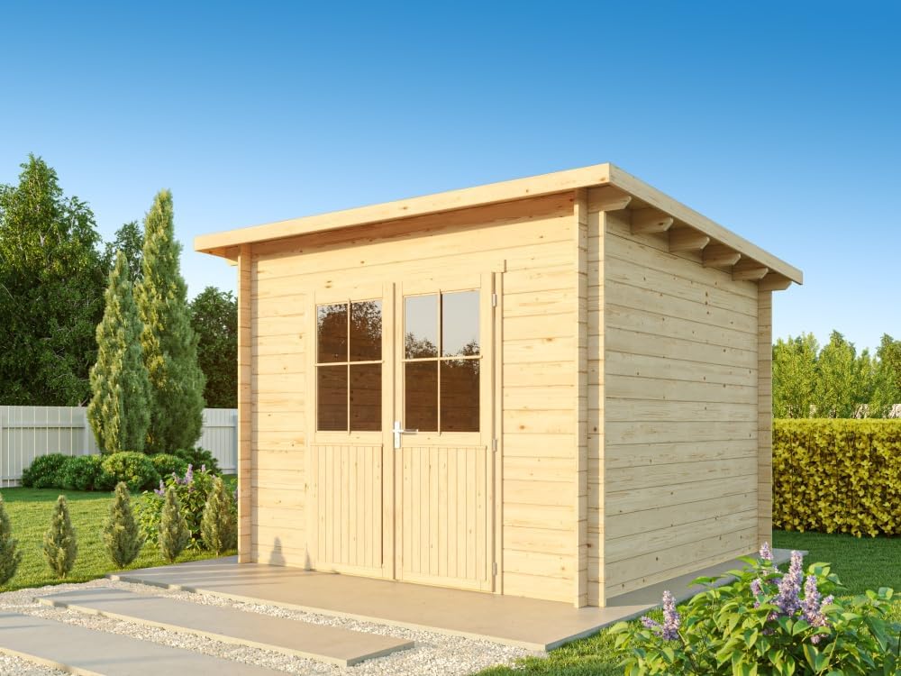 Pultdach Gartenhaus Modell Ezra 3D 296 x 296 cm inkl. Fußboden Farbe Kiefer/Pinie Imprägnierung