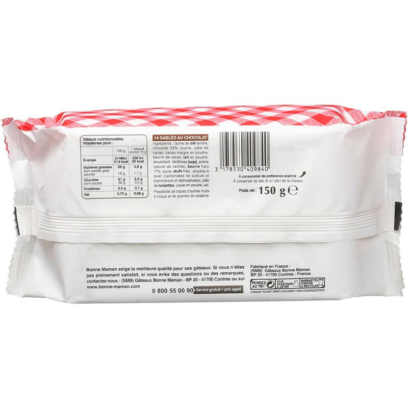 Sablés tout chocolat Bonne Maman - Paquet de 150 g