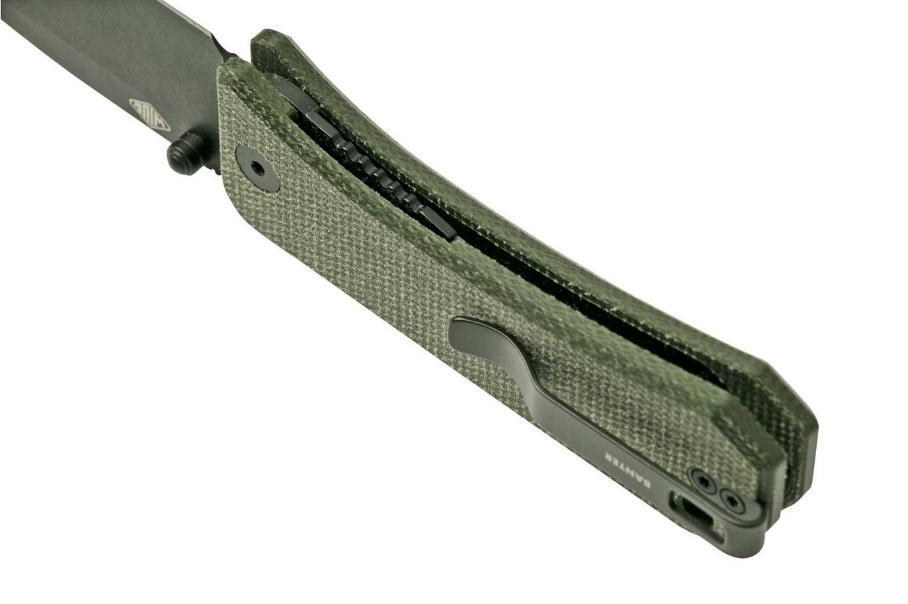 WE Knife Banter 2004J Dark Green Micarta, Black zakmes, Ben Petersen design