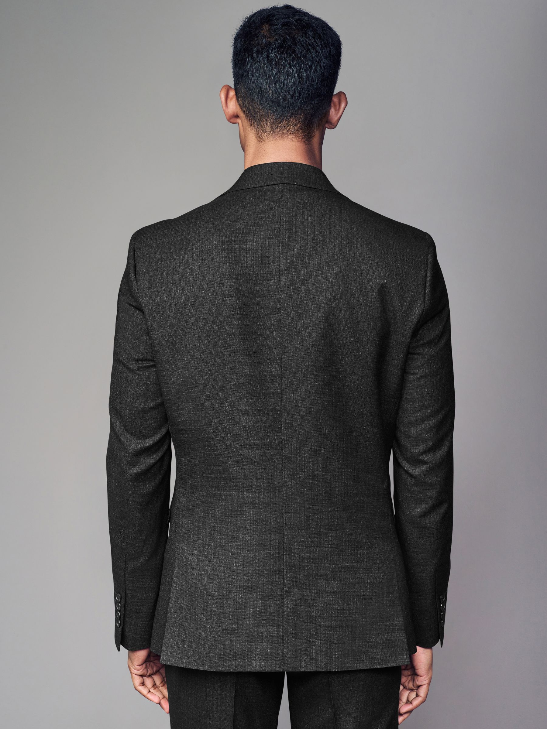 Zwart - Tailored fit - Colbert van wolmix met textuur