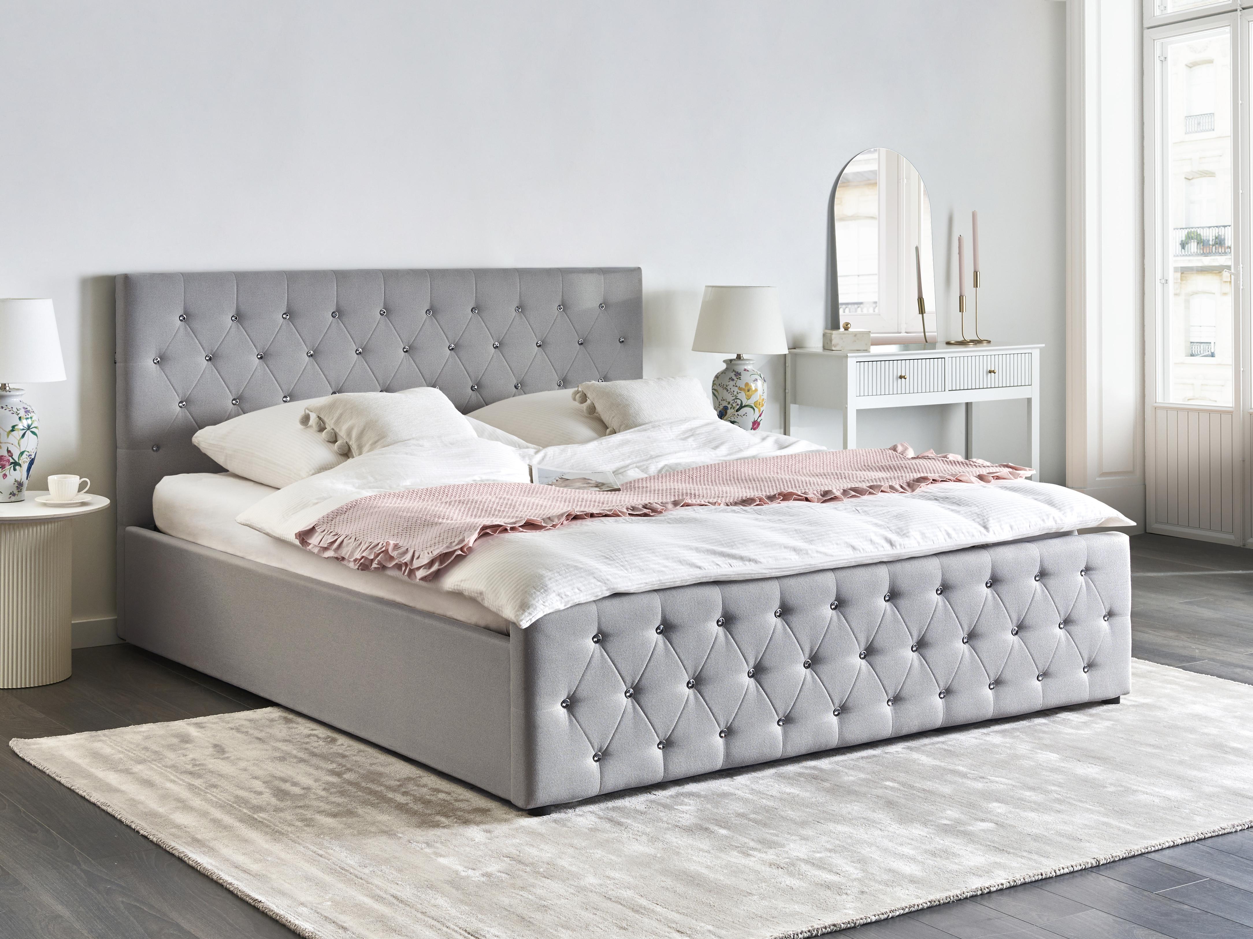 Bed met opbergruimte Stof AMIENS 180 x 200 cm Lichtgrijs