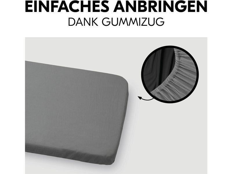Hauck Fix-Leintuch Reisebett 120 x 60 cm, Dunkelgrau Weiches Spannbettlaken für Reisebettmatratzen