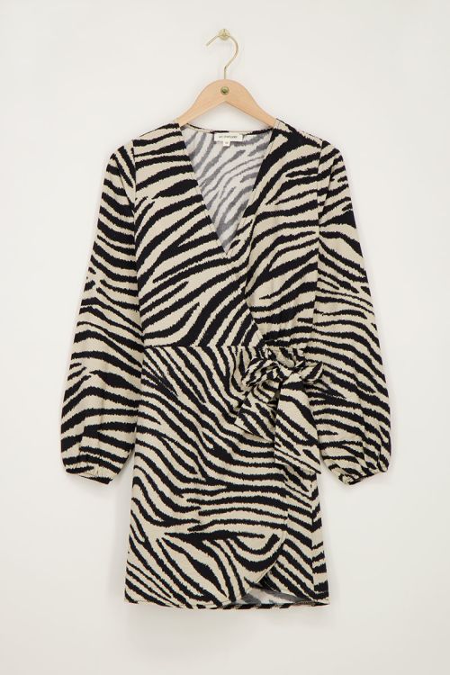 Zwart-beige zebra wikkeljurk