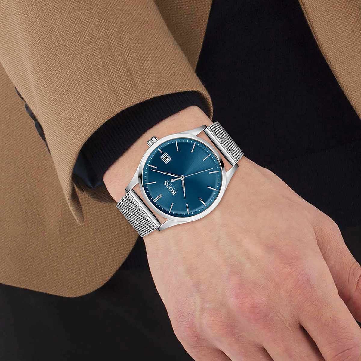Montre Boss homme acier maille milanaise