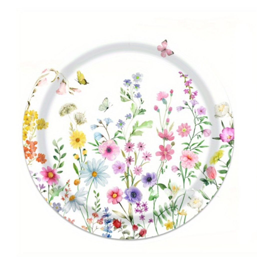 (24er Set) Ø22cm Einweg Teller Sommer Party Geschirr Tisch Dekoration - Blumen