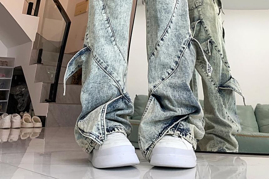 Chisan - High Waist Washed Wide Leg Jeans