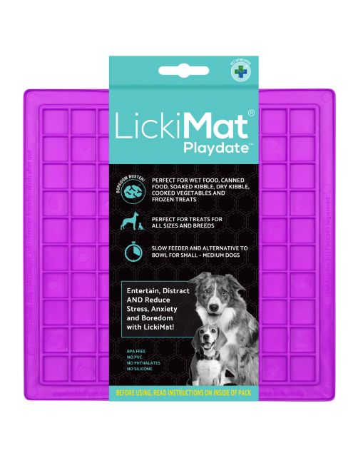 Lickimat Playdate Treat Slowfeeder Voermat - Hondenvoerbak - 20x20 cm Paars
