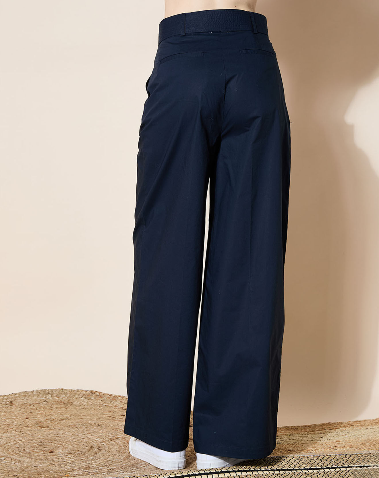 Galeries Lafayette Pantalon paperbag en Coton Gregoria bleu marine