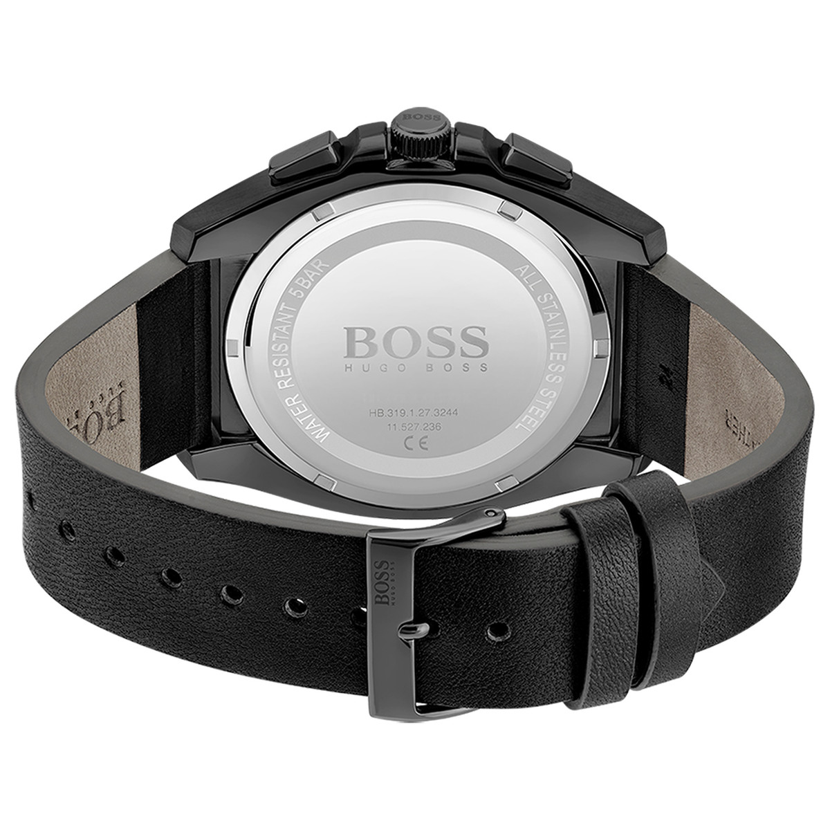 Montre Boss homme chronographe acier bracelet cuir noir
