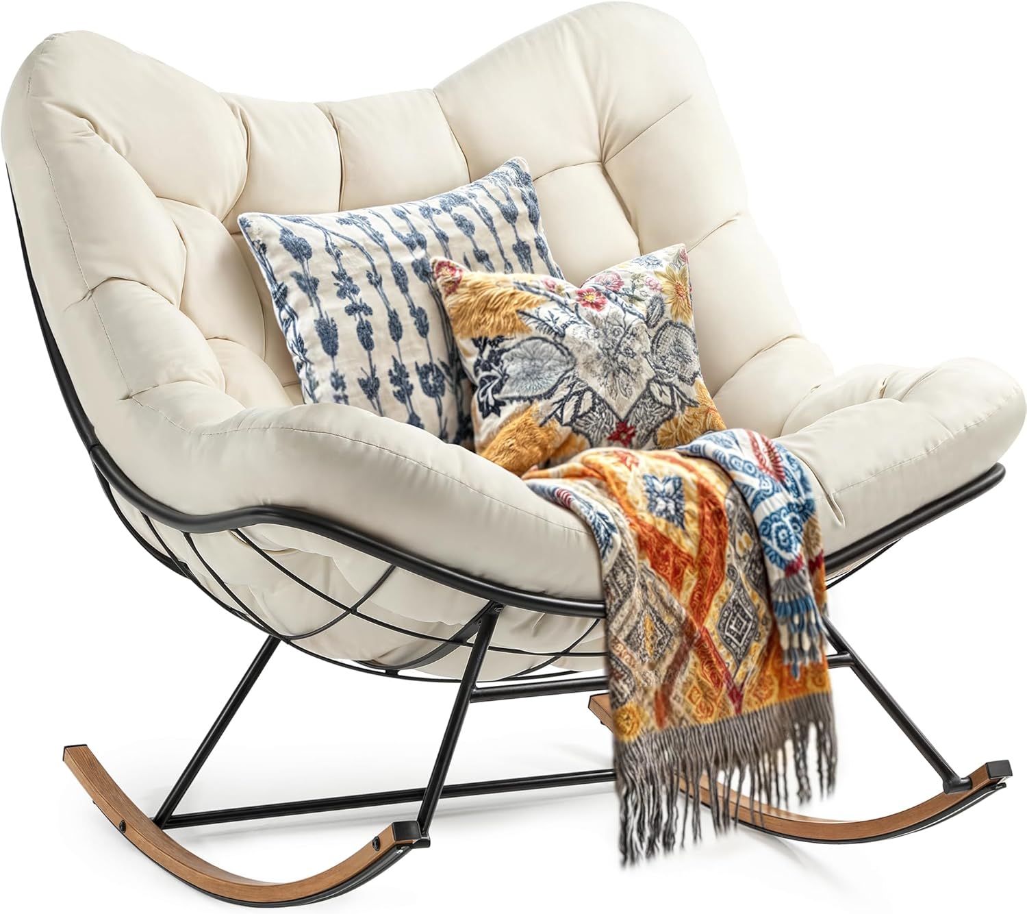 YITAHOME Übergroßer Schaukelstuhl, Breiter Schaukelstuhl mit Extra Dicker Sitzauflage, Bequemer Lounge Sessel für Innen- und Außenbereich, Wohnzimmer, Terrasse, Garten, Veranda (Beige)