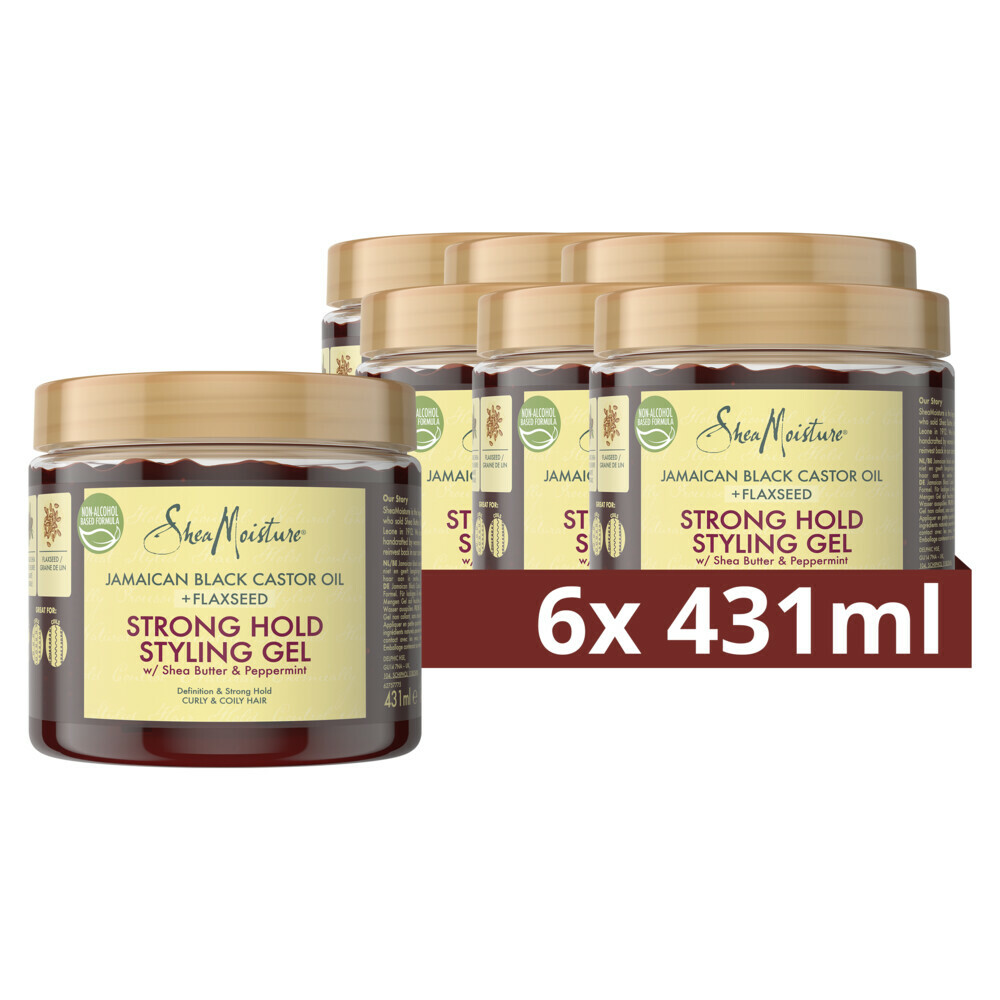 6x Shea Moisture Strong Hold Styling Gel Jamaican Black Castor Oil + Flaxseed431 ml