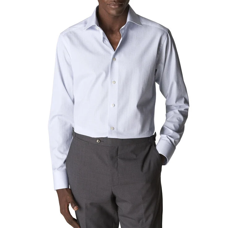 ETON Light Blue Micro Print Shirt - Slim Fit Lyseblå