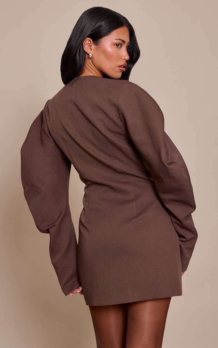 Deep Chocolate Robe Blazer Boutonnée À Manches Cocon En Tissage Prune Profond