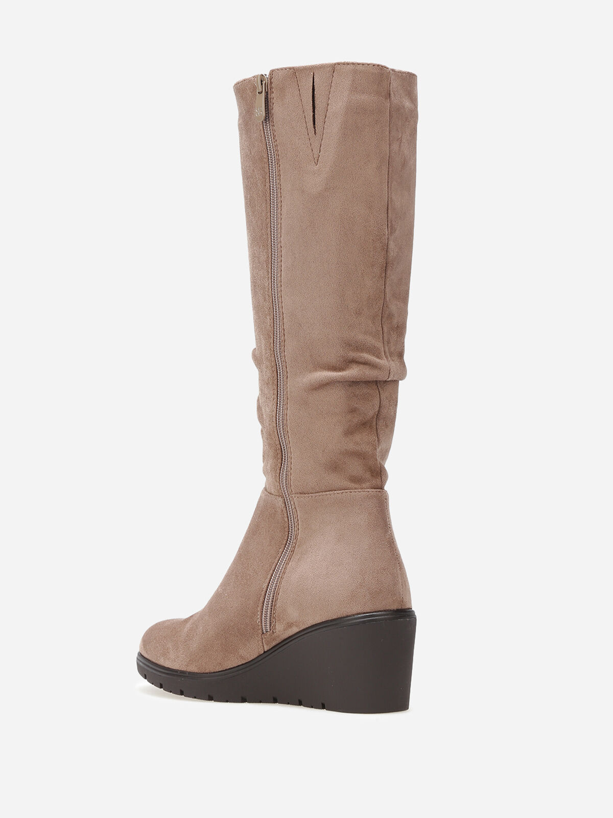 Bottes plissées et compensées en suédine- Taupe