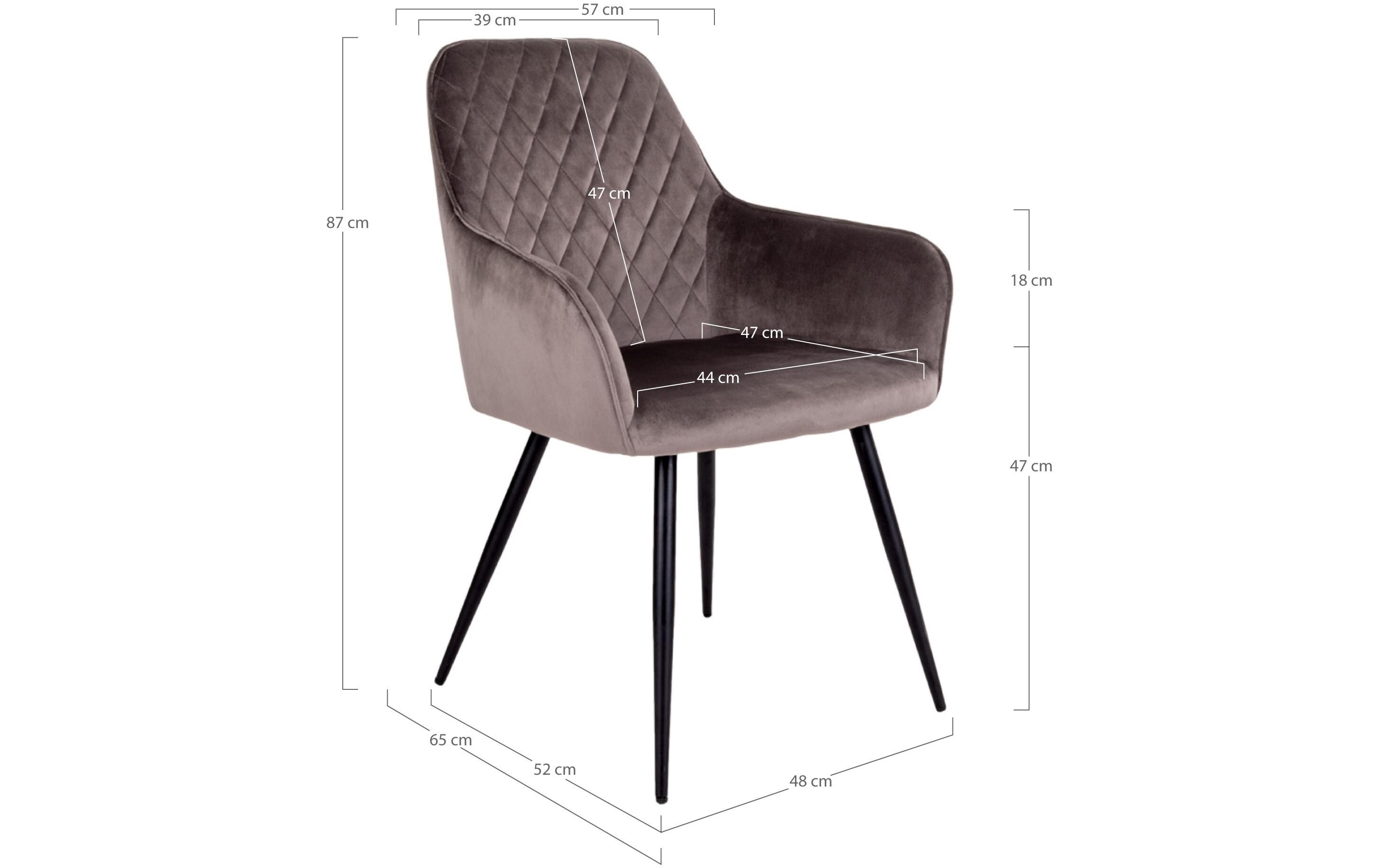 Stuhl Harbo 65 x 57 x 87, Grau/Schwarz, 2 Stück<br>Esszimmerstuhl mit Armlehnen und Rautensteppung