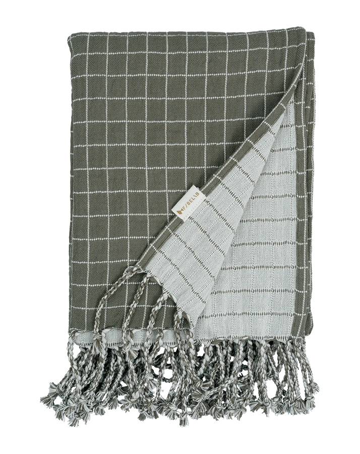 Babydecke GRID (80x110) mit Fransen in olive