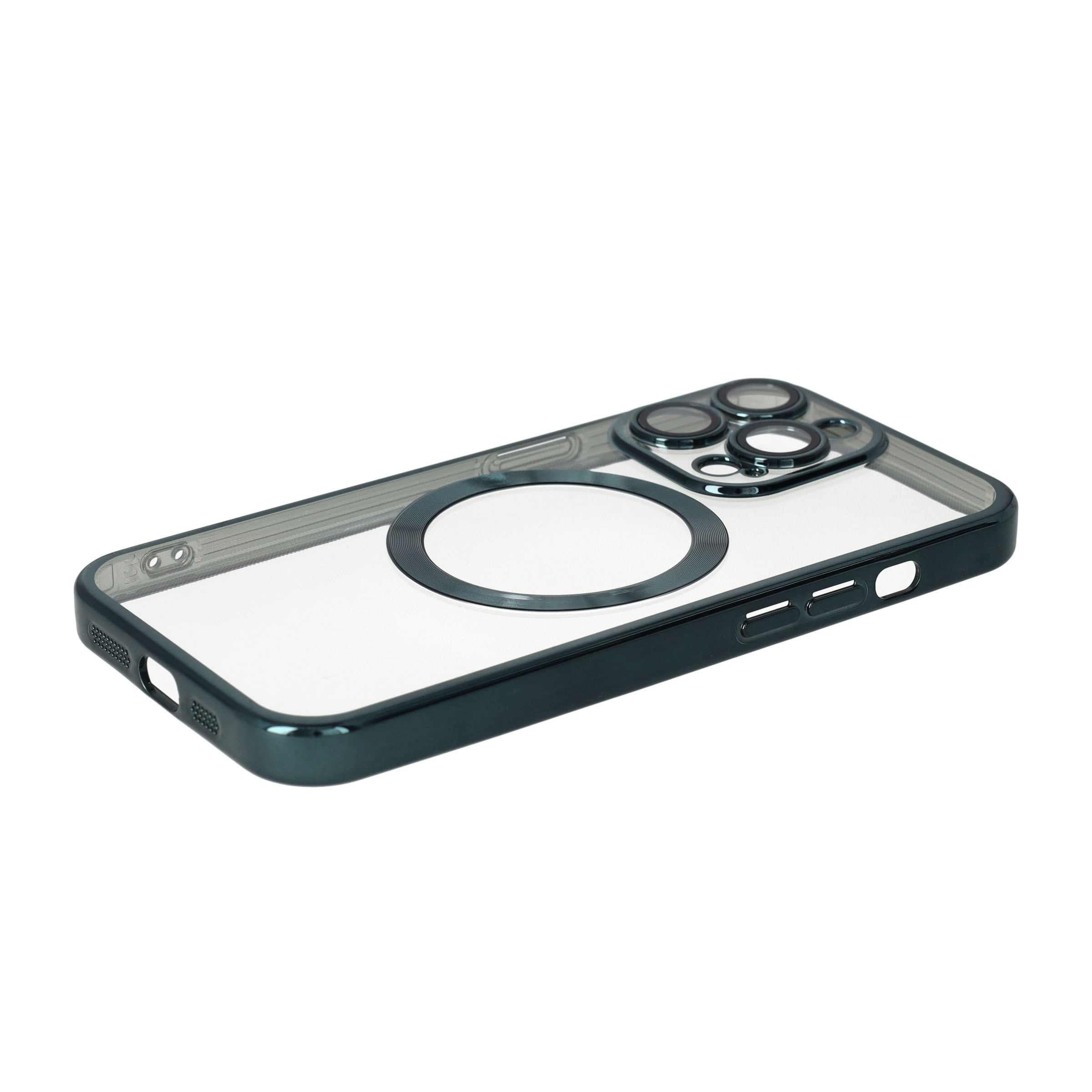 iPhone 13 Pro MagSafe Gummi Case Hülle mit Acryl Kameraglasschutz - Grün / Transparent