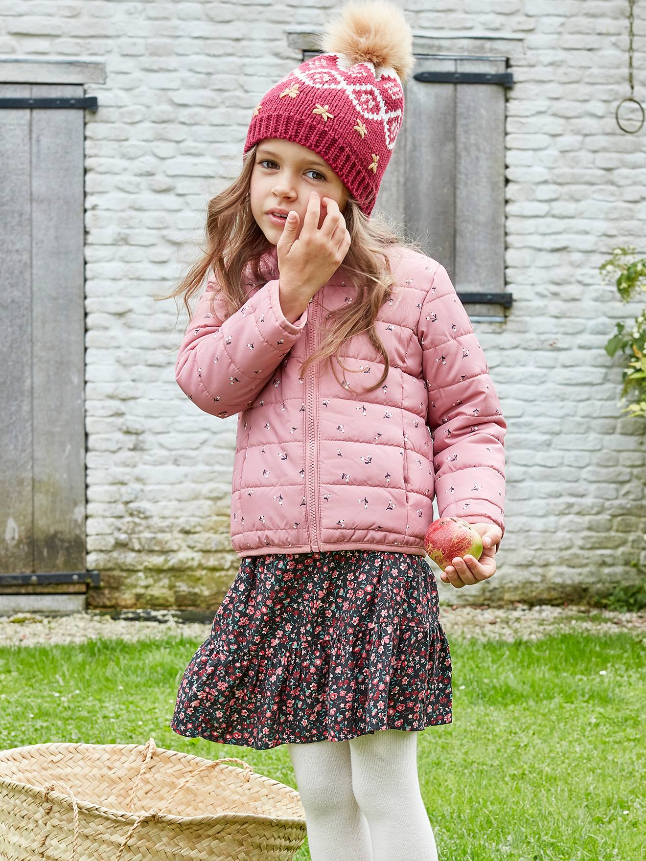 Parka com capuz 3 em 1, jaqueta acolchoada e enchimento de poliéster reciclado, para meninas, rosa escuro liso.